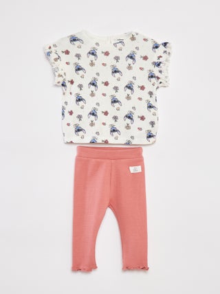 Conjunto t-shirt de malha pointelle + leggings 'Disney' - 2 peças