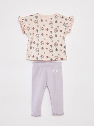 Conjunto t-shirt de malha pointelle + leggings 'Disney' - 2 peças