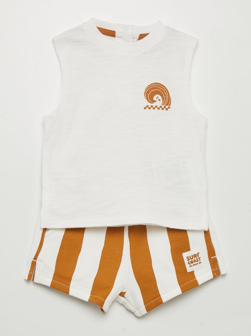 Conjunto t-shirt de manga cava + calções - 2 peças BRANCO - Kiabi