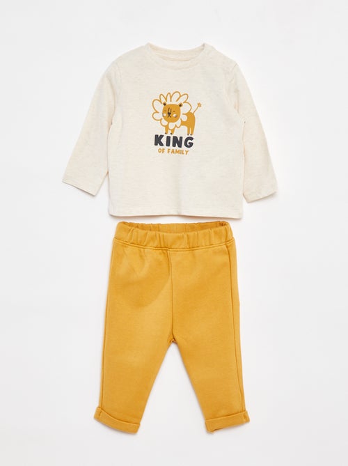 Conjunto t-shirt de manga comprida + calças - 2 peças - Kiabi