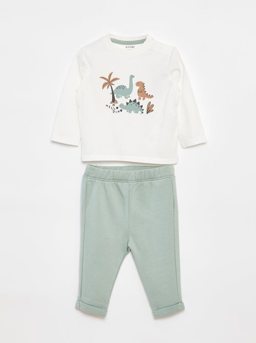 Conjunto t-shirt de manga comprida + calças - 2 peças - Kiabi