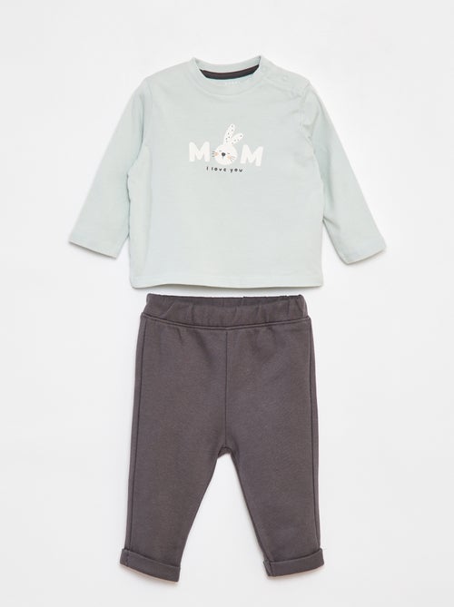 Conjunto t-shirt de manga comprida + calças - 2 peças - Kiabi