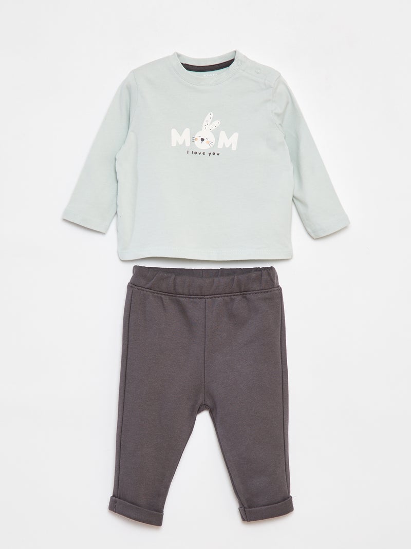 Conjunto t-shirt de manga comprida + calças - 2 peças Verde - Kiabi