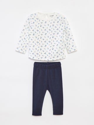 Conjunto t-shirt de manga comprida + leggings - 2 peças