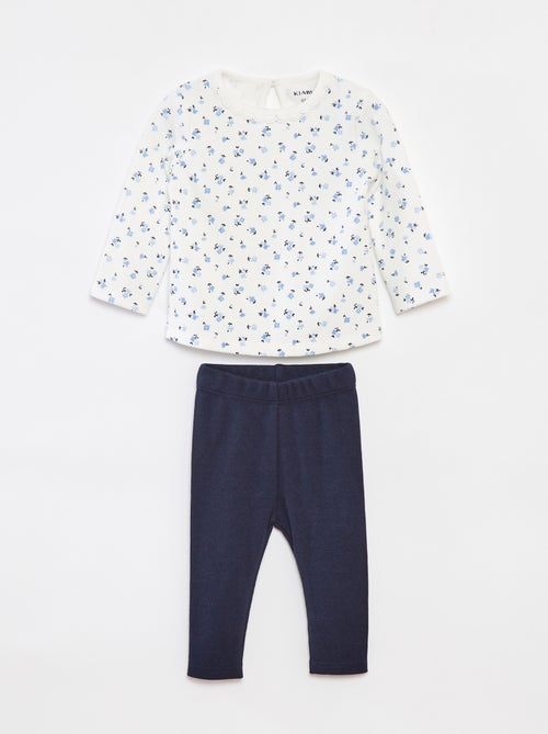 Conjunto t-shirt de manga comprida + leggings - 2 peças - Kiabi