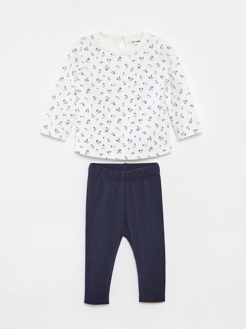 Conjunto t-shirt de manga comprida + leggings - 2 peças Branco - Kiabi
