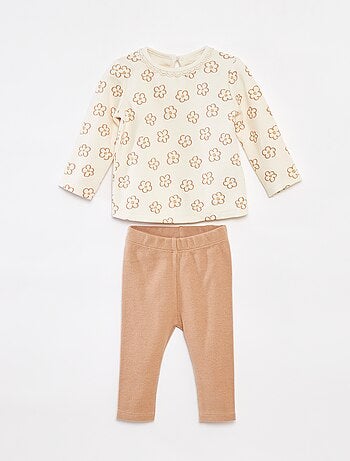 Conjunto t-shirt de manga comprida + leggings - 2 peças