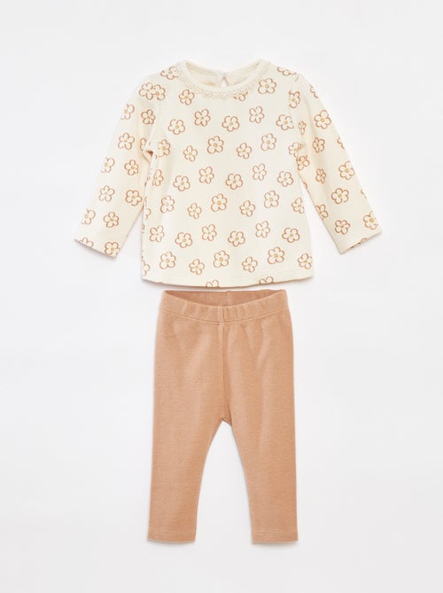 Conjunto t-shirt de manga comprida + leggings - 2 peças - Kiabi