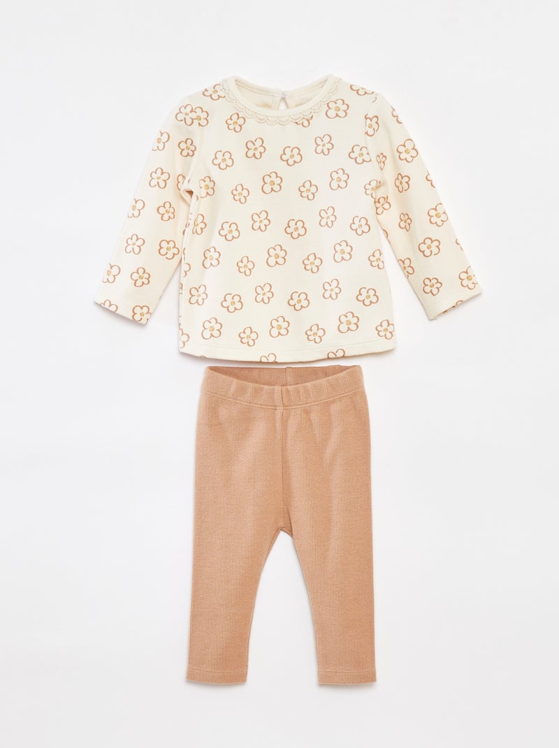 Conjunto t-shirt de manga comprida + leggings - 2 peças Branco - Kiabi