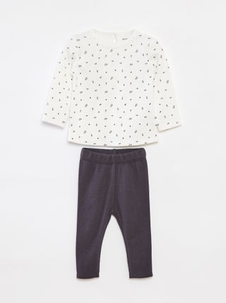 Conjunto t-shirt de manga comprida + leggings - 2 peças
