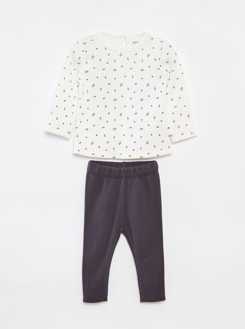 Conjunto t-shirt de manga comprida + leggings - 2 peças - Kiabi