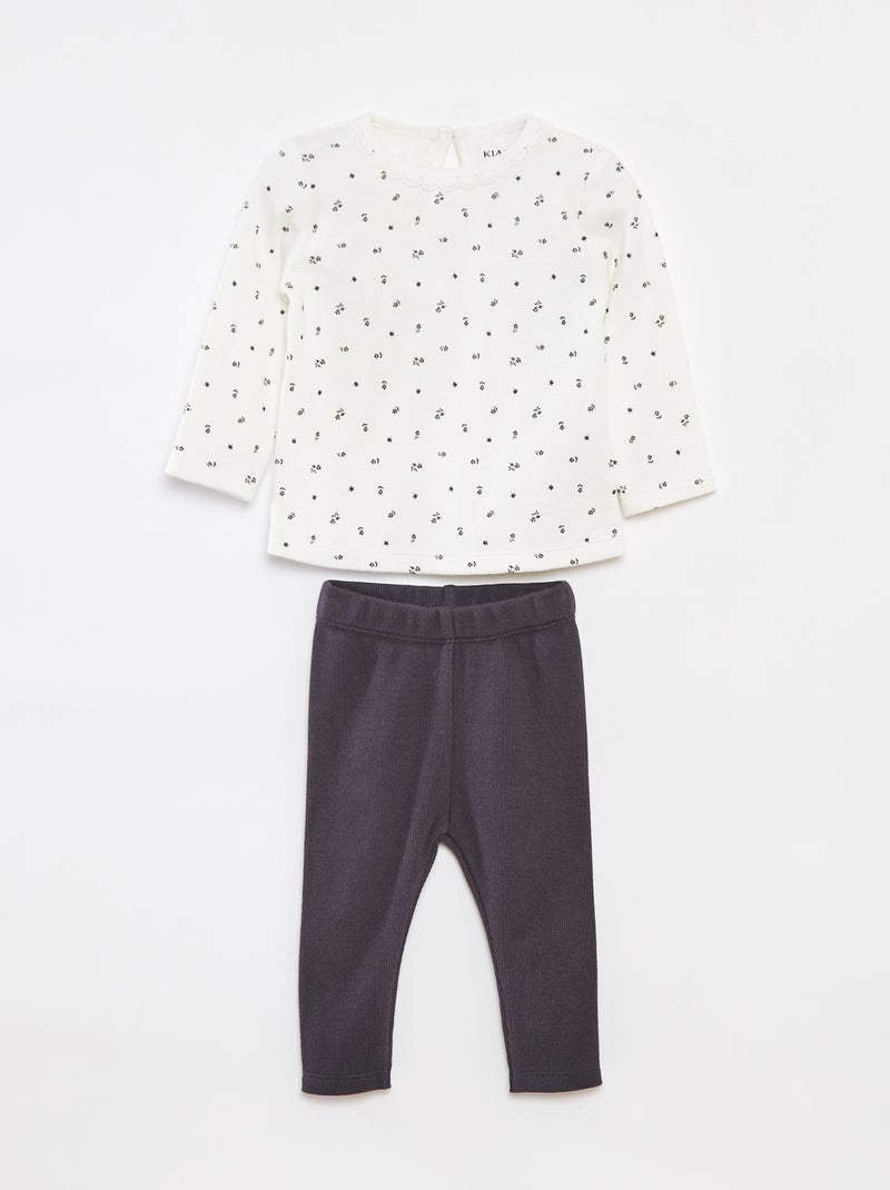 Conjunto t-shirt de manga comprida + leggings - 2 peças Branco - Kiabi
