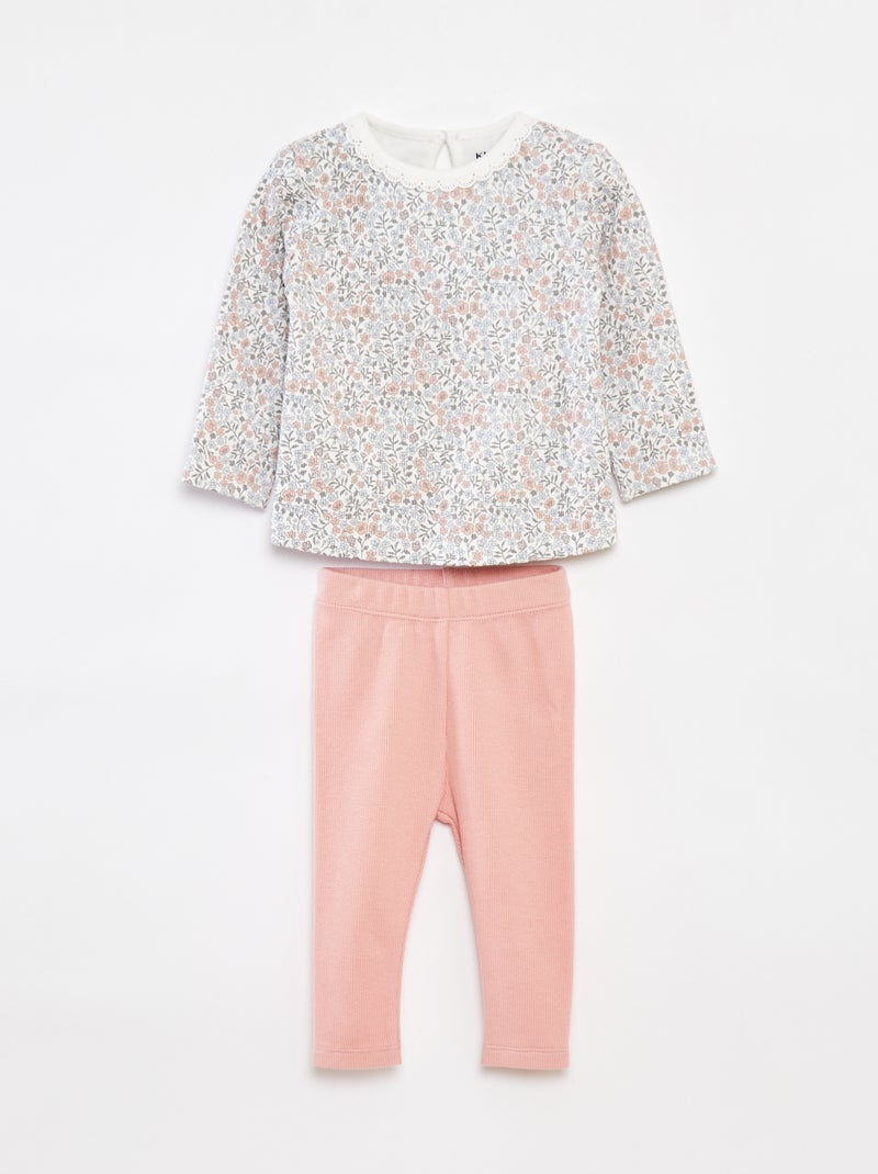 Conjunto t-shirt de manga comprida + leggings - 2 peças Branco - Kiabi