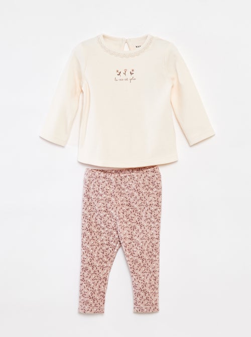 Conjunto t-shirt de manga comprida + leggings - 2 peças - Kiabi