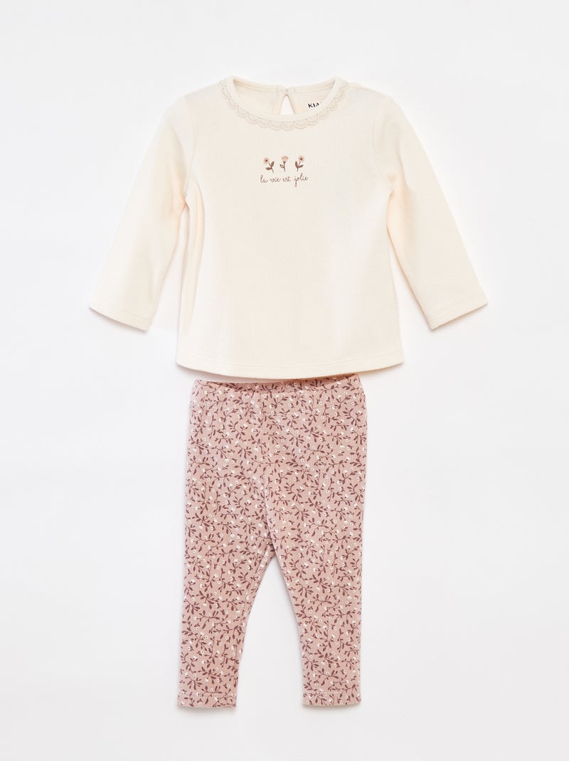 Conjunto t-shirt de manga comprida + leggings - 2 peças Violeta - Kiabi