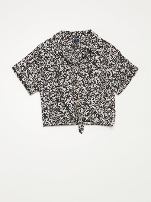 Conjunto t-shirt e calças fluidas estampado florido - 2 peças - Kiabi