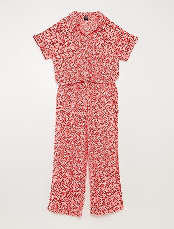 Conjunto t-shirt e calças fluidas estampado florido - 2 peças