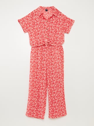 Conjunto t-shirt e calças fluidas estampado florido - 2 peças