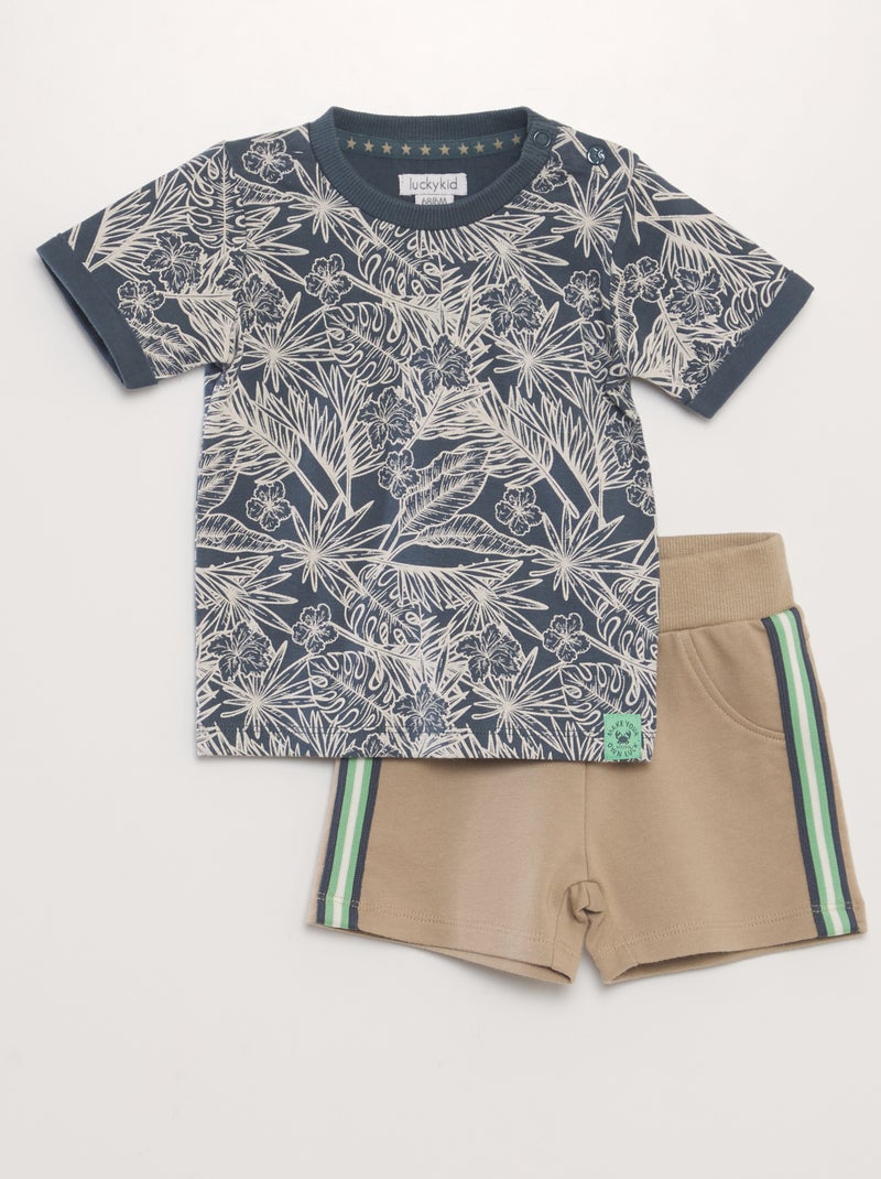 Conjunto t-shirt e calções - 2 peças BEGE - Kiabi