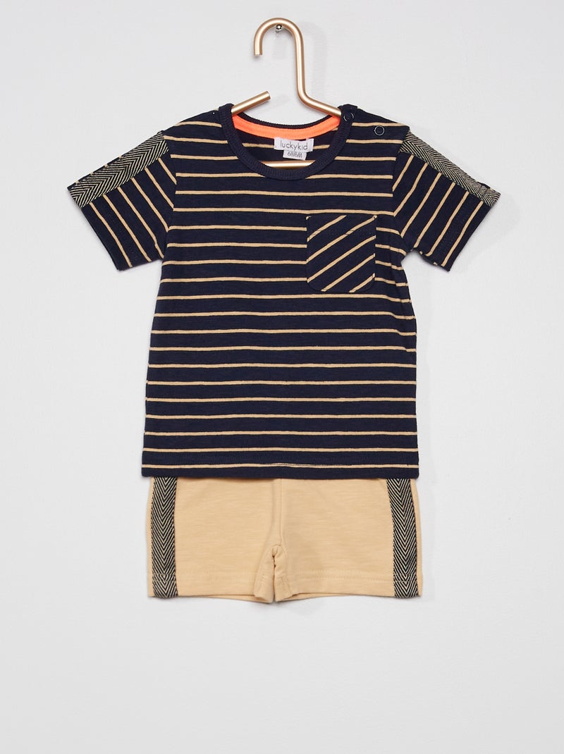 Conjunto t-shirt e calções BEGE - Kiabi
