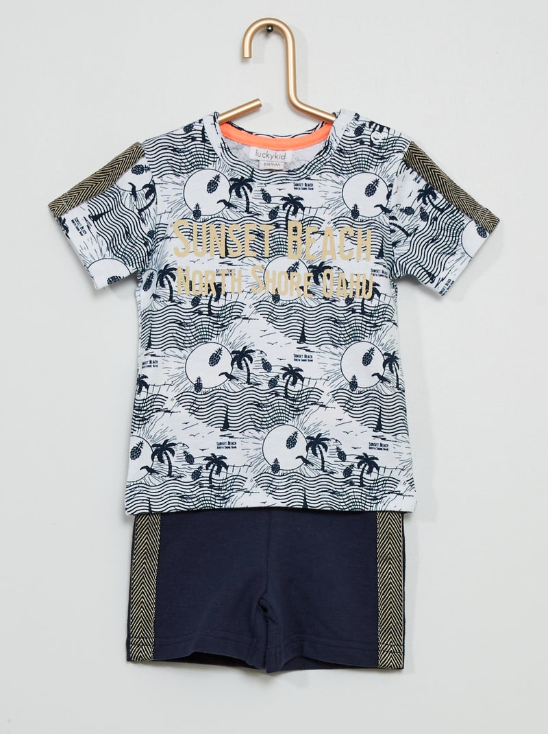 Conjunto t-shirt e calções Branco/ Marinho - Kiabi