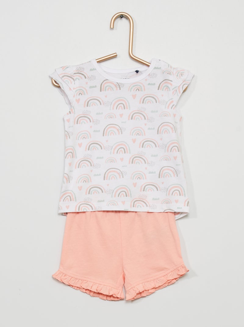 Conjunto t-shirt e calções Branco/ Rosa - Kiabi