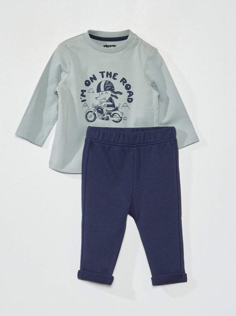 Conjunto t-shirt estampada + calças french terry AZUL - Kiabi