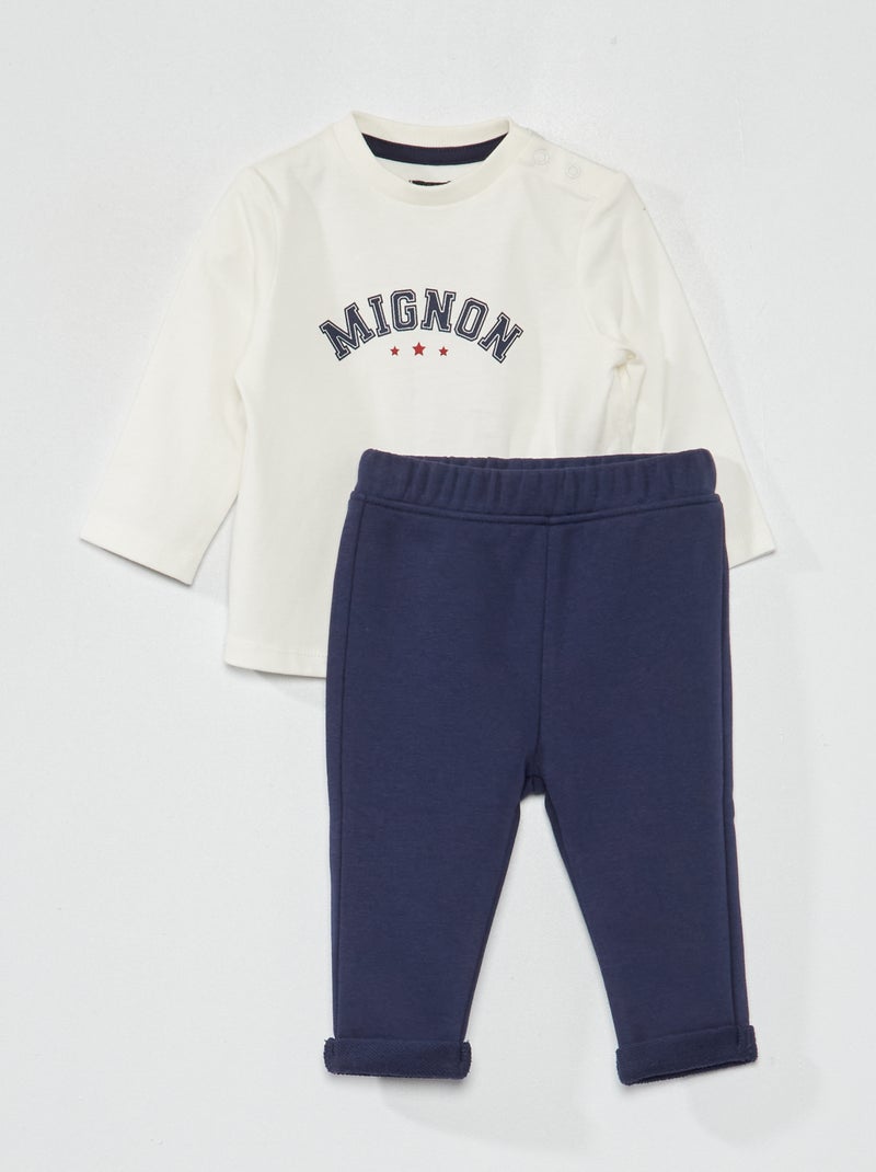 Conjunto t-shirt estampada + calças french terry BRANCO - Kiabi