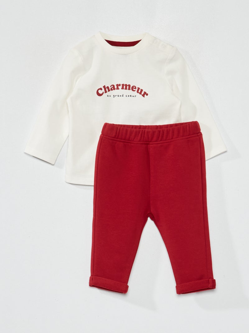 Conjunto t-shirt estampada + calças french terry BRANCO - Kiabi