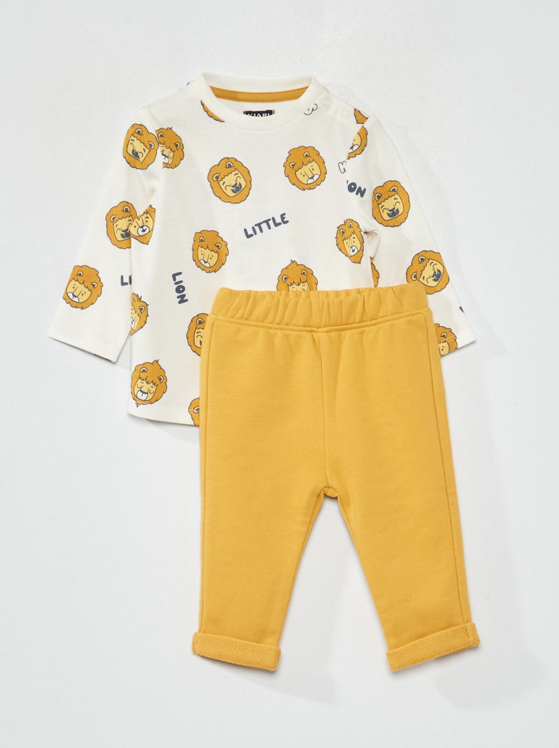Conjunto t-shirt estampada + calças french terry BRANCO - Kiabi