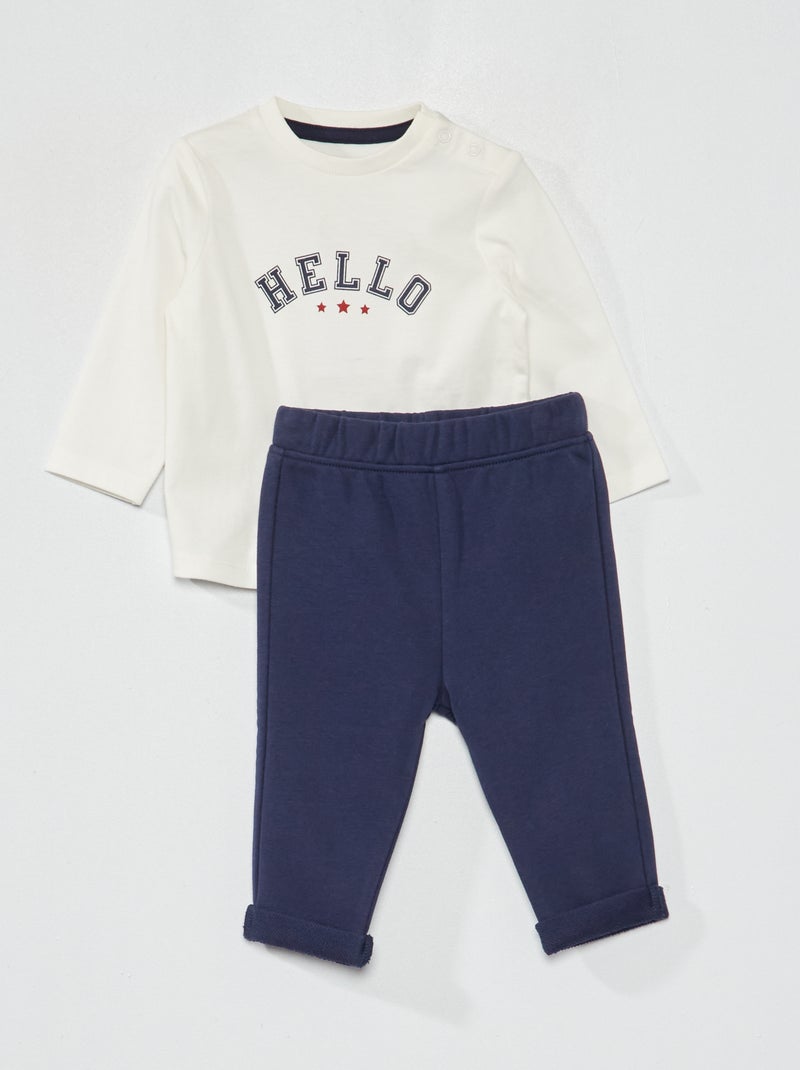 Conjunto t-shirt estampada + calças french terry BRANCO - Kiabi