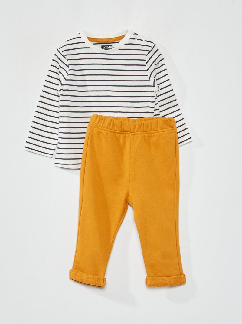 Conjunto t-shirt estampada + calças french terry Listrado Azul - Kiabi