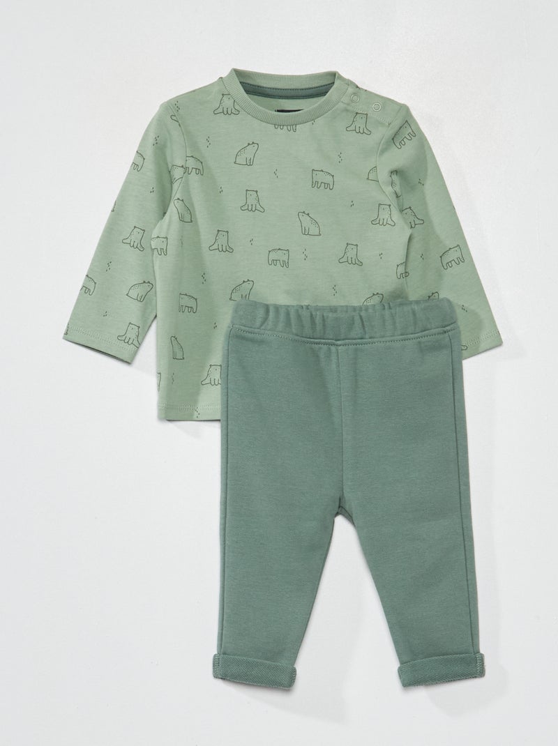 Conjunto t-shirt estampada + calças french terry VERDE - Kiabi