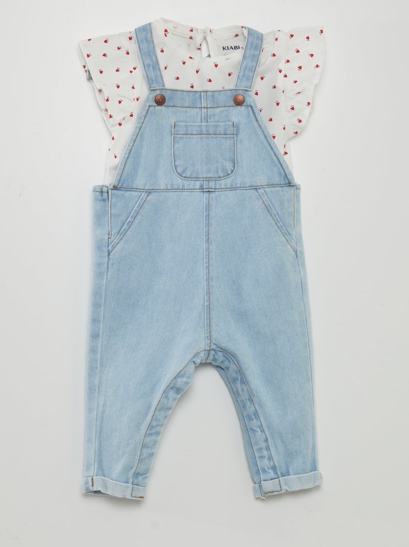 Conjunto t-shirt estampada + jardineiras BRANCO - Kiabi