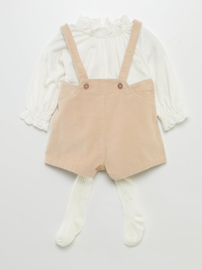 Conjunto t-shirt + jardineiras + collants  - 3 peças BEGE - Kiabi