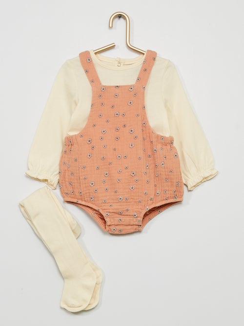 Conjunto t-shirt + jardineiras + collants - Kiabi