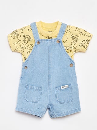 Conjunto t-shirt + jardineiras de ganga 'Disney' - 2 peças