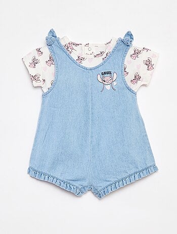 Conjunto t-shirt + jardineiras de ganga 'Stitch'