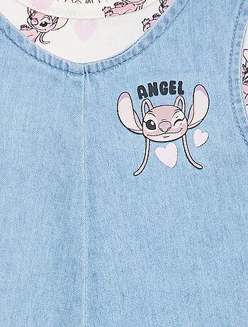 Conjunto t-shirt + jardineiras de ganga 'Stitch'