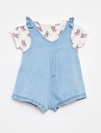 Conjunto t-shirt + jardineiras de ganga 'Stitch'