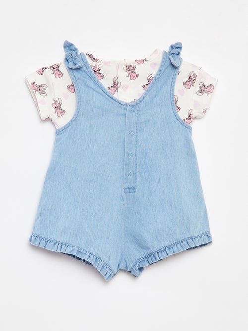 Conjunto t-shirt + jardineiras de ganga 'Stitch' - Kiabi