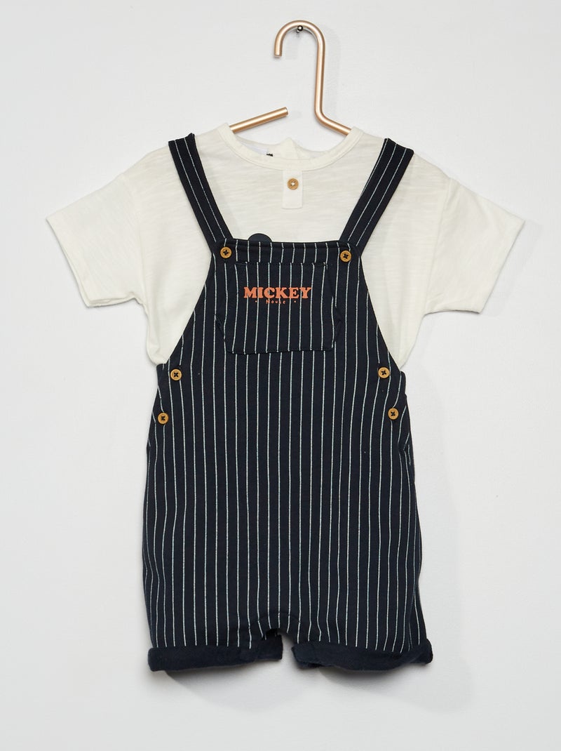 Conjunto t-shirt + jardineiras 'Mickey' BRANCO - Kiabi