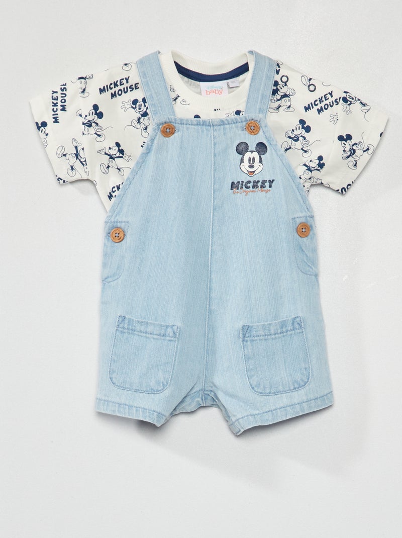 Conjunto t-shirt + jardineiras 'Mickey' BRANCO - Kiabi