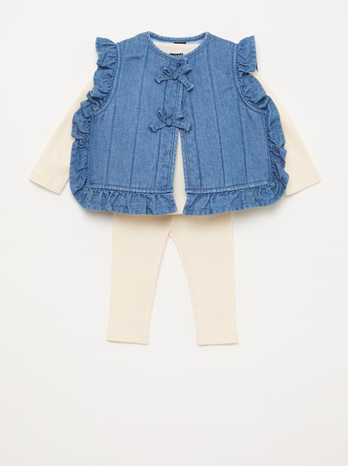 Conjunto t-shirt + legging + colete - 3 peças - Kiabi