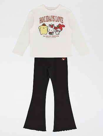 Conjunto t-shirt + legging flare \'Hello Kitty\' - 2 peças