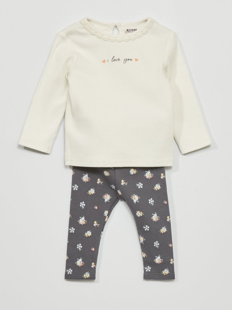 Conjunto t-shirt + leggings - 2 peças BRANCO - Kiabi