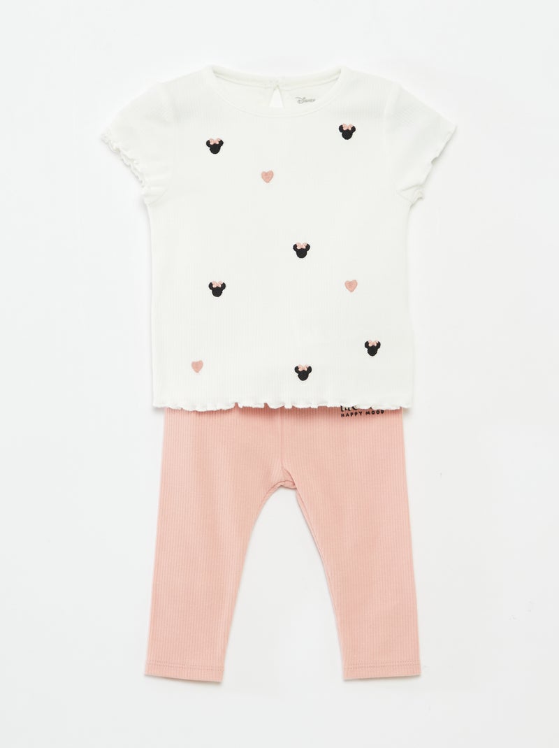 Conjunto t-shirt + leggings caneladas 'Minnie' - 2 pessoas Branco - Kiabi