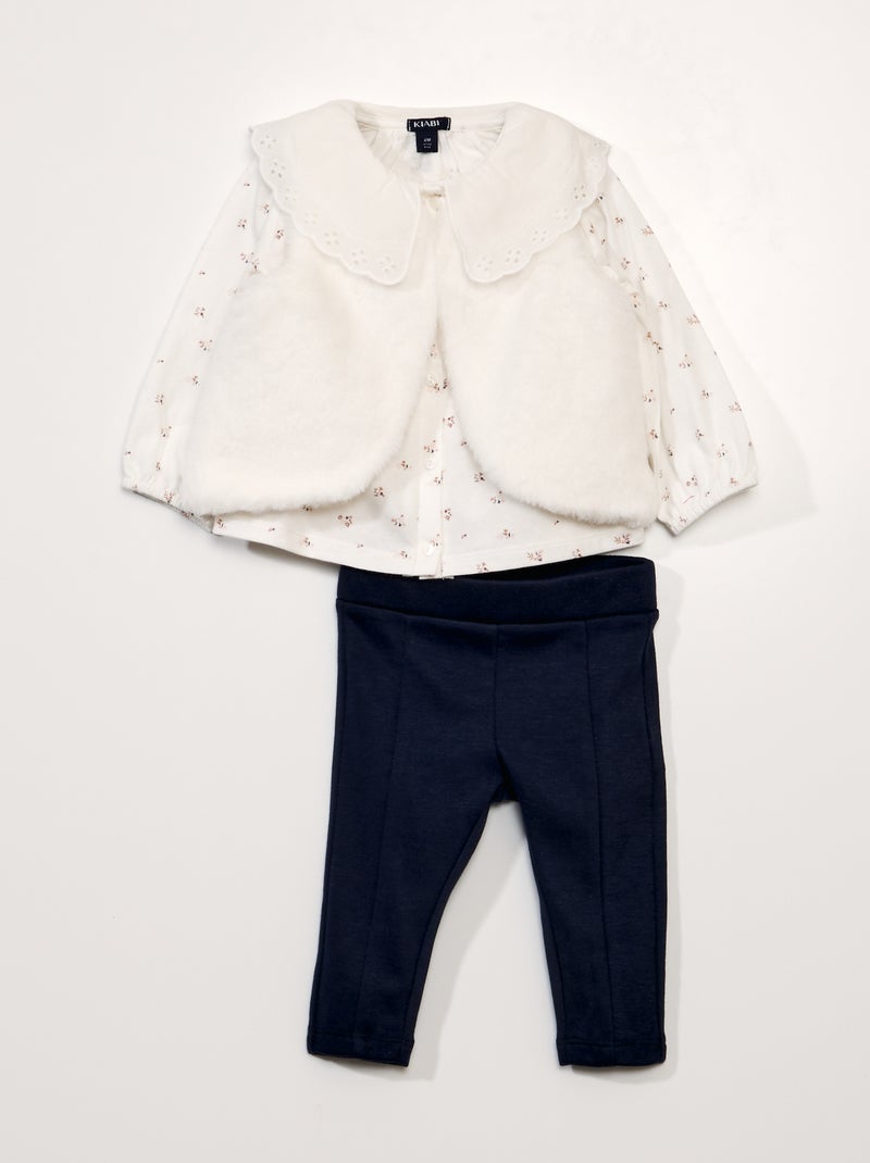 Conjunto t-shirt + leggings + casaco - 3 peças BRANCO - Kiabi