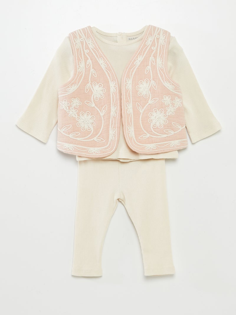 Conjunto t-shirt + leggings + casaco sem mangas - 3 peças BRANCO - Kiabi