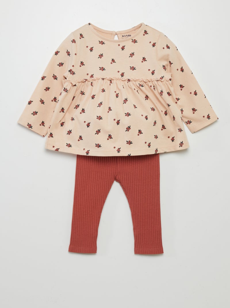 Conjunto t-shirt + leggings com estampado - 2 peças BEGE - Kiabi